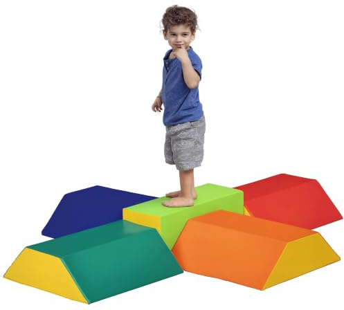 HOMCOM Set de construction souple pour enfants 1-3 ans avec 5 blocs rectangle et trapèze, jeu pour enfants en PU et EPE, 48,3 x 19,1 x 48,3 cm, multicolore