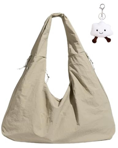 Micmores Handtasche Damen Nylon Umhängetasche Stylische Hobo Tote Bag Groß Shopper Tasche Praktische Schultertasche für Schule, Arbeit, Reisen, Einkauf (Khaki)