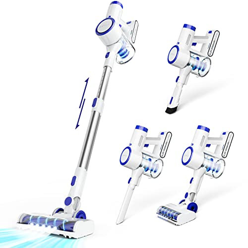 Pyukix Akku Staubsauger, 23000Pa, Leise Staubsauger Kabellos mit Wandhalterung & LED Bürste, Bis zu 40 Min, Ultraleiser Akkusauger für Hartböden Teppich Tierhaare
