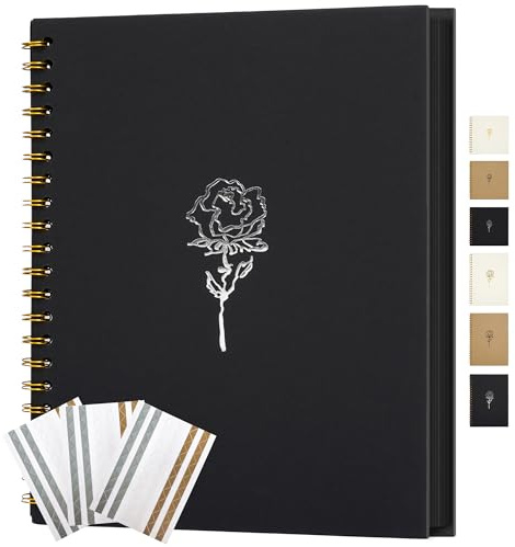 Hiwhy Scrapbook-Fotoalbum 20,5 x 28 cm Erinnerungsbuch aus Kraftpapier mit 100 Seiten DIY Album für Hochzeiten, Jubiläen, Familienfotos, Schwarz