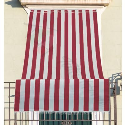 Tata Home Tenda da Sole a Righe per Balcone Veranda o Terrazzo con Anelli e Ganci Tessuto Resistente da Esterno Lavabile Misura 200x300 cm Colore Bordeaux