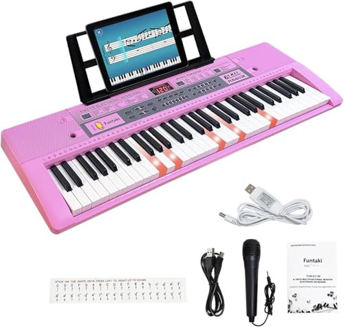 Shayson Tastiera con 61 tasti, tastiera elettronica per principianti con tasti illuminati e display LED, doppio altoparlante integrato, modalità di apprendimento, leggio (Viola)