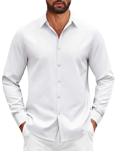 COOFANDY Chemise Homme à Manches Longues en Coton Coupe Classique Boutonnée Style Business Décontracté