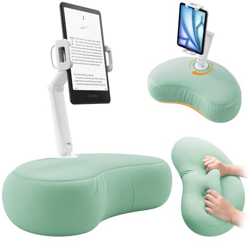 SAIJI Kindle Pillow Stand for Bed – iPad & Tablet Holder (Cyan) | Comfort for Reading in Bed, Adjustable 360° Rotating Clip, Dual-Axis, for Kindle Scribe & other E-readers, iPads — All Models