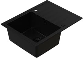 HOMEVELLO Spülbecken AXION Einbecken Granitspüle 65x50x20,5cm Schwarz, Hochwertige Küchenspüle mit Siphon, Abtropffläche, Pflegeleicht, Kratzfest, Moderne Design, Perfekt für jede Küche