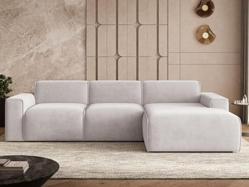 GRAINGOLD Lavia Ecksofa 310x165 cm, L-Form Sofa, Ecksofa für Wohnzimmer, Veloursstoff, 4-Sitzer Eckcouch, Modernes Design (Grau, Rechts)