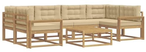 vidaXL Outdoor-Sofagarnitur mit Kissen 5 pcs Weiß und Beige, Moderner Gartensofa, Outdoor-Sitzgruppe für Patio-Relax, Lounge-Set aus Akazie, ideal für Pool und Garten