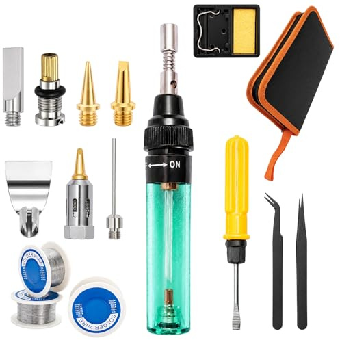 EVERGOODS Portable Butane Soldering Iron Kit Cordless Gas Soldering Pen | Butane-powered soldering pen offers portable operation for electronics repair, DIY projects and maintenance.