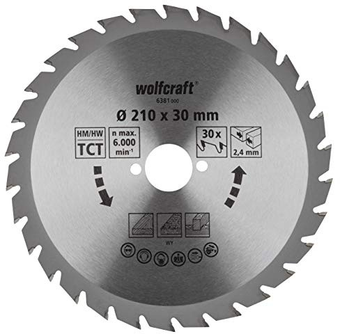 wolfcraft 6381000 | Handkreissägeblatt HM | Serie grün | 30 Zähne | ø210mm