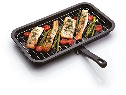 KitchenCraft Universal Enamel Grill Pan with Detachable Handle, 40 x 23 cm (15.5 x 9) - Black