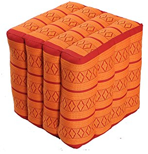 Handelsturm Thaikissen Würfel 40 x 40 x 40 cm, Lagerungskissen Positurkissen Fußhocker Polsterhocker bambusgrün (Rot-orange)