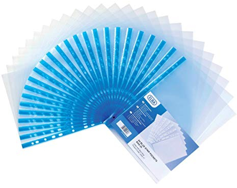 Elba Prospekthüllen, mehrfach gelocht, blauer Abheftrand, 75 Micron, A4, 100 Stück