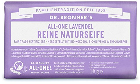 Dr.Bronner's Pure-Castile – Seife (Hände, Seife, Reinigung, Beruhigend, Sodium Cocoate (Saponified Coconut Oil*‡), Sodium Palmate (Saponified Palm Oil*‡), Aqua, ..., 140 g, 1 Stück