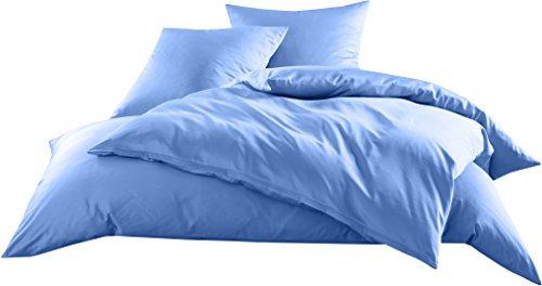 Mako-Satin Baumwollsatin Bettwäsche Uni einfarbig zum Kombinieren (Bettbezug 200 cm x 220 cm, Hellblau)