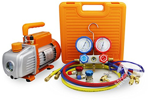 BACOENG 3CFM Vacuum Pump & Manifold Gauge Set - HVAC A/C Refrigeration Kit - Diagnostic R134a R410A R407C