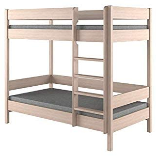 WNM Group Kinder Dino Etagenbett mit Matratze, 4 Farben, viele verschiedenen Größen, Massivholz & Holz-Platte, 180x90x160, Gekalkte Eiche