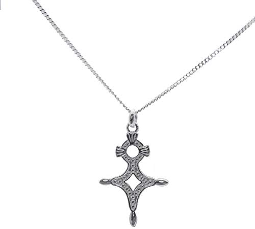 ASCALIDO Halskette aus Silber Agadez mit Kette 55 cm + Anhänger Agadez Wüstenkreuz aus massivem 925er Silber und Geschenkbox, Silber