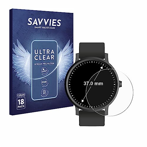 Savvies Schutzfolie für | Armbanduhren (Kreisrund, ø: 37 mm) 18 Stück Transparenter Displayschutz Made in Germany Ultra-Klar Displayschutz-Folie