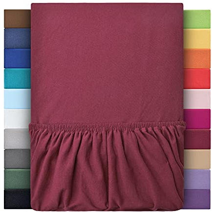 leevitex® Spannbettlaken 180x200cm - 200x200cm | Spannbetttuch Bettlaken | 100% Jersey Baumwolle | Matratzenhöhe bis 25 cm | Öko-Tex | Bordeaux/Weinrot