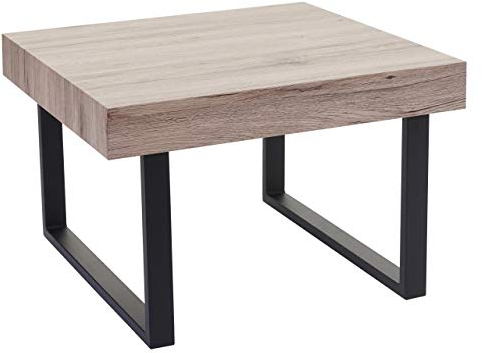 Couchtisch Kos-C88, Beistelltisch Kaffeetisch, 42x60x60cm MVG-Zertifiziert - Eichenoptik, dunkle Metall-Füße