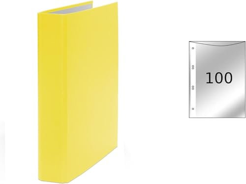 3x Ringbuch / DIN A5 / 4-Ring Ordner / Farbe: gelb + 100 Prospekthüllen