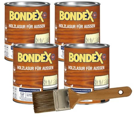 Bondex Holzlasur für aussen 3L inkl. 50mm Pinsel Intensivschutz vor Nässe, UV-Strahlung und Umwelteinflüssen für alle Hölzer im Außenbereich (Hellblau-Grau)