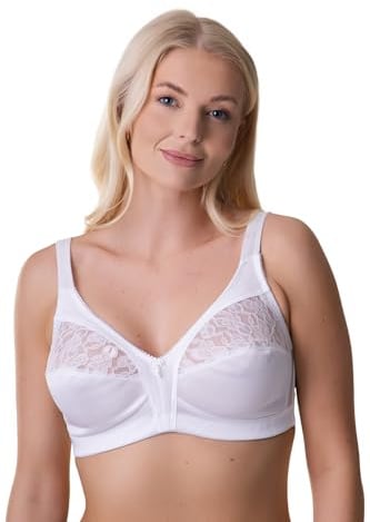 Camille White Floral Lace Full Cup Bra for Women - Non-Wired T Shirt & Wireless Bras with Adjustable Straps & Soft Comfortable Support in Sizes from 34B to 44E