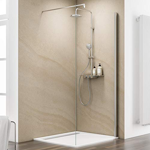 Schulte Duschwand MasterClass Walk In M6, 90 x 220 cm, 6 mm Sicherheitsglas klar hell fixil beschichtet, chromoptik, Montage auf Duschwanne oder Fliese