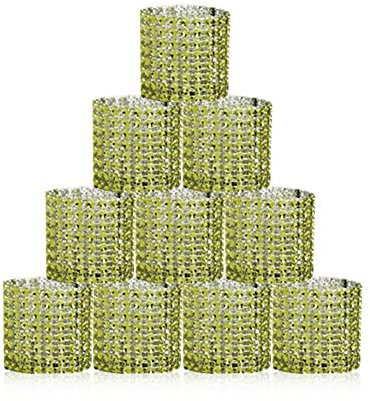 MoreChioce Serviettenringe Strassband,50 Stück Serviettenringe Diamant Band Glitzerband Mesh Wrap Roll mit Klettverschluss für Hochzeit,Tischdeko,Party Dekoration,Hell Grün