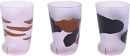 FDCAI Set of 3 Cat Paw Matte Glass Cups - Heat Resistant, Creative Milk Mugs, 300 ml - Valentine's Gift