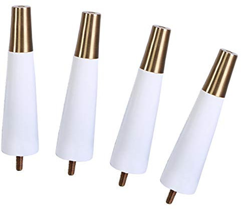 4er set MöBelfüßE,Massivholz MöBelbeine,Holz Konisch Kaffee Tischbeine,Ersatz MöBelbeine,Sockelfuß,Sofa Beine,Mit Messingfüßen,Vorinstallierte M8 Bolzen,Weiß,12-35cm(25cm)