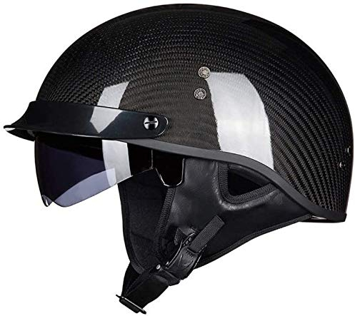 EBAYIN Motorradhelm Retro Harley Motorrad Carbon Carbon Halbhelm ECE-zertifizierter Cruiser Chopper Scooter Pilot Jet Helm Helm Mit Offenem Gesicht Unisex Eingebaute Schutzbrille,B-L=（59~60cm）