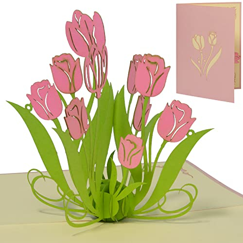 LINPOPUP®, LIN17666, Pop-Up Karte Blumen Geburtstagskarte Grußkarten Blumenkarten 3D Klappkarte Muttertagskarte Danke Gute Besserung Abschied Tulpen, N389