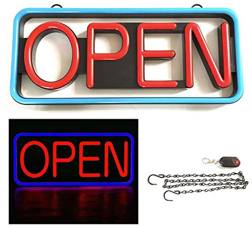 SJASD Letrero Abierto de neón LED,Cartel Publicitario Led Luz De Neón, Letrero de Neón Open,Letrero Cartel Panel Led Iluminacion,para Bares Pubs Clubs Café Restaurantes,Azul