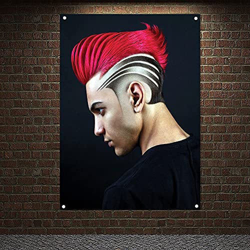 Tableau rouge sculpté Pomade Peinture Bannière Peintures Colorées pour Homme Poster Drapeau Mural Coiffure Edgy Coiffure pour Homme 96 x 144 cm