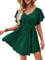 Beluring Women's Summer Dress Casual V Neck Dress Pleated Short Dress Dark Green Size 12-14