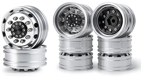 AXspeed 6 Stück Vorne hinten Felgen Naben Set für 1/14th Tamiya Tractor Truck Climbing Trailer Cargo Upgrade, 2 Vorderfelgen und 4 Hinterfelgen
