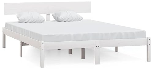 vidaXL Massivholzbett Bettgestell mit Lattenrost Bett Holzbett Bettrahmen Doppelbett Schlafzimmerbett Schlafzimmermöbel Weiß Kiefer 160x200cm