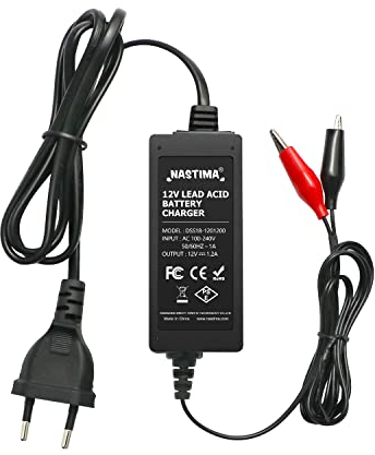 NASTIMA 12V 1200mA Versiegelte Blei-Säure-Batterieladegerät(SLA) mit Kurzschluss- und Überladungs-Mehrfachschutz, für Blei-Säure-Batterieautos, Motorräder, Elektrofahrzeuge, Geländefahrzeuge
