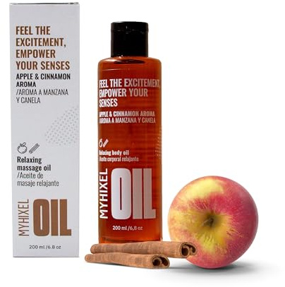 MYHIXEL Massageöl mit Apfel-Zimt-Duft | Feuchtigkeitsspendendes Pflegeöl für entspannende Massagen & tägliche Körperpflege | 200 ml