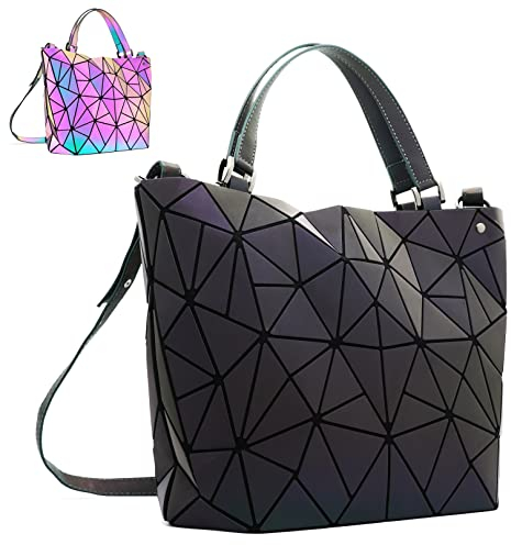 CAFINY Geometrisches Portemonnaie für Frauen Geometrische leuchtende Geldbörsen und Handtaschen Geometrische Taschen und holographische Crossbody-Tasche (Large)