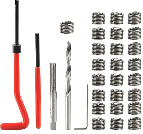 Treki 30pcs Kit de Réparation de Filetage M6 Outil d'insertion de Filetage Rapporté Métrique Dépouillé Combinaison de Réparation de Fil Inserts Filetés Foret Hélicoïdal HSS et Taraud de Filet