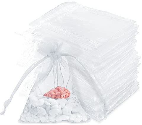 Uootach 120 Stück Organzabeutel transparent, Organzasäckchen 7 x 9 cm, Organzabeutel Geschenkbeutel, Schmuckbeutel, Gut für Hochzeiten, Weihnachtsgeschenke, Süßigkeiten, Lavendelsäckchen(Weiß)