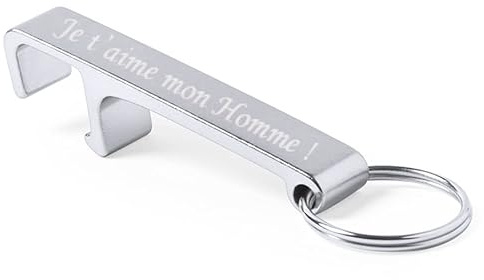 Jeux'Gratte Porte-Clé Multifonctions Gravé – Décapsuleur + Support Smartphone – Aluminium Argenté – Personnalisable avec Message – Cadeau Original Anniversaire, Noël, Hommes & Femmes