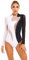 JEATHA Damen Glitzer Gymnastikbody Langarm Turnanzug Ballett Trikot Leotard Mesh Patchwork Gymnastikanzug für Gym Tanz Eiskunstlauf Schwarz&Weiß S