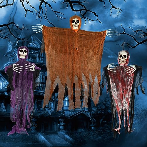 Timiyou Fantasma Halloween da Appendere, 3 Pezzi Halloween Appeso Scheletro Fantasma 80cm Fantasma Halloween Decorazioni Horror per Festa di Halloween, Casa Stregata, Decorazione del Giardino