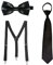 VIKSAUN Herren Hosenträger mit Fliege, Hosenträger mit Fliege Set, Back Elastisch und Verstellbar Hosenträger für Herren Damen, Hosenträger, passender Fliege, Krawatten, Black,Einheitsgröße (3 Stück)