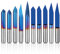 Genmitsu 10 Teiliges CNC-Fräser-Set mit 1/8 Zoll Schaft, flacher V-Bit: 20/30/45/60/90 Grad, dreieckiger V-Bit: 20/30/45/60/90 Grad, 0,1 mm Spitze, konische Nano-Blau-Beschichtung
