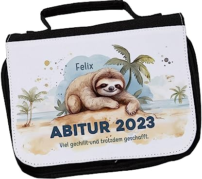 Herz & Heim® Abi-Geschenk Waschtasche personalisiert Faultier