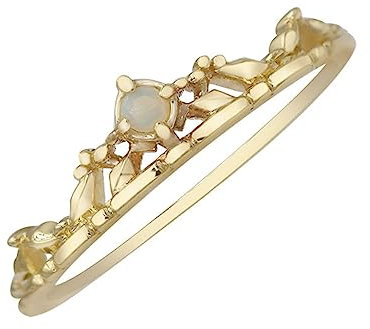 AMDXD 18 Karat Gold Ring für Damen, Krone Solitärring mit Opal Bunt Rund, Au 750 Trauringe Verlobungsring Echt Goldschmuck, Gold, Gr.54